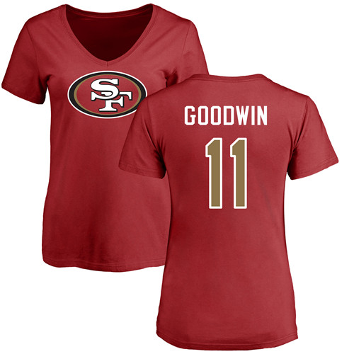 San Francisco 49ers Red Women Marquise Goodwin Name and Number Logo #11 NFL T Shirt